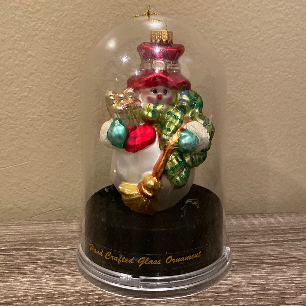 Snowman hand- crafted glass ornament
